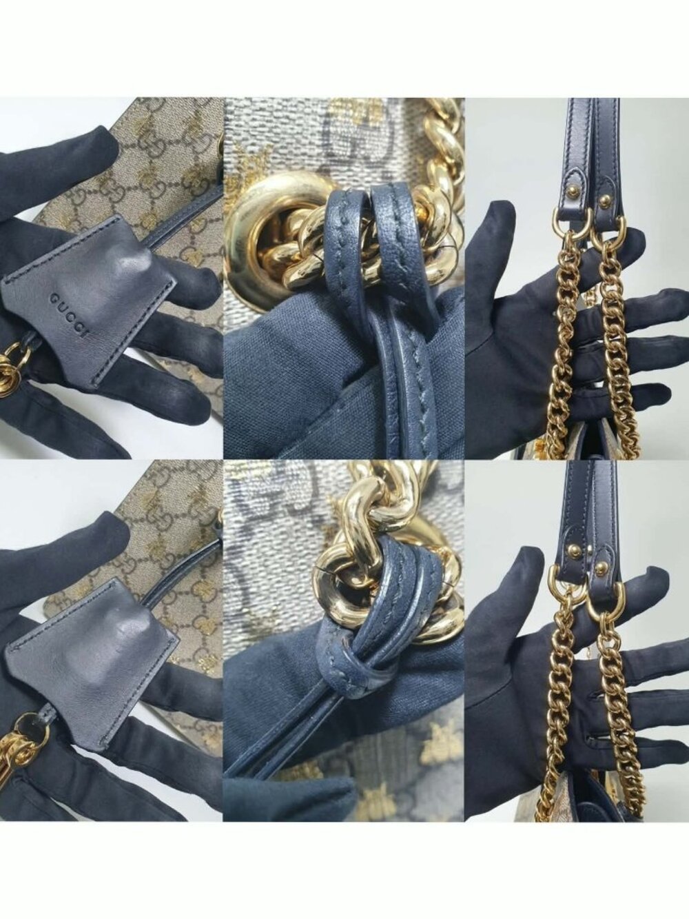 Authentic Gucci Padlock Bee GG Supreme Chain Shoulder Bag Beige Black Gold - Picture 8 of 12
